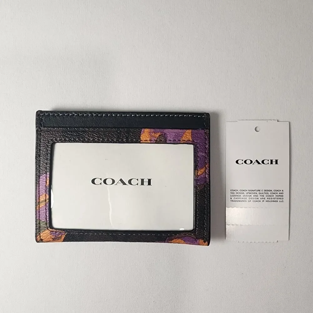 NWT COACH CL468 Slim ID Card Case Signature Canvas Rose Iris Multi v2